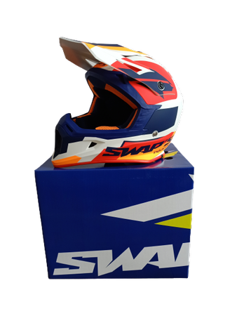 Kask crossowy SWAPS S818 biały/niebieski/pomarańczowy matowy