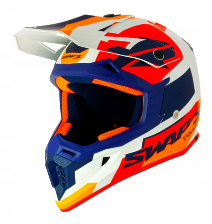 Kask crossowy SWAPS S818 biały/niebieski/pomarańczowy matowy